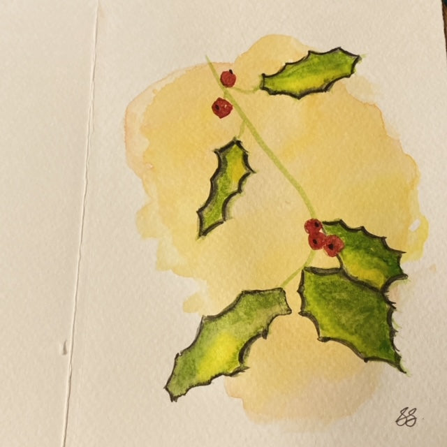 Hand Painted Watercolor Cards - Mistletoe