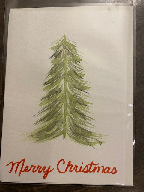 Handpainted Christmas Cards - Christmas Spruce Tree