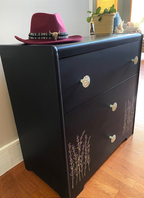 Three drawer black dresser