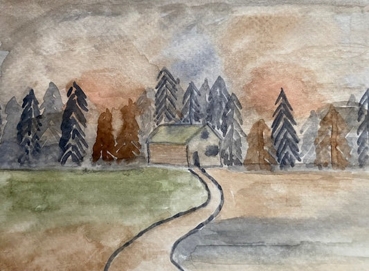 Handpainted water color - summer homestead
