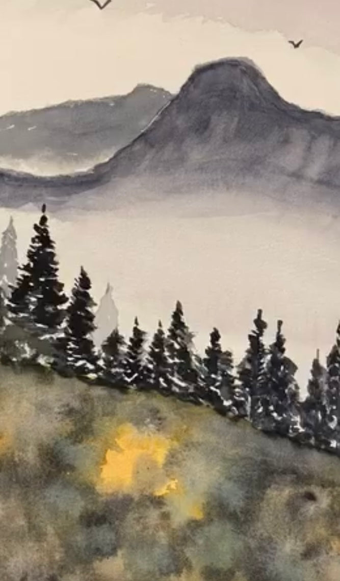Mountain scenery card- Watercolor