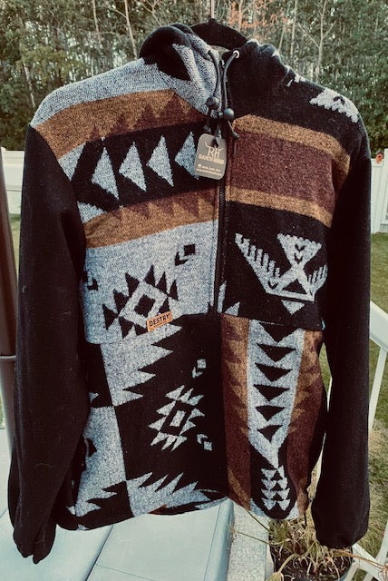 Wool-Blend Western Hoodie - black Navajo