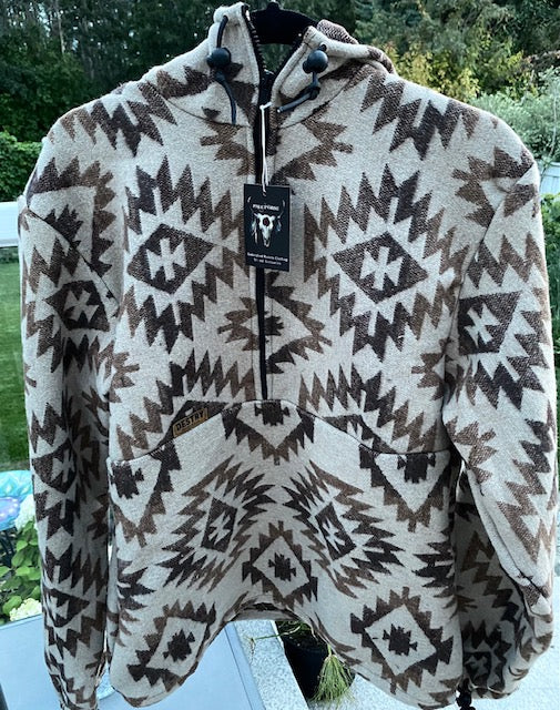 Wool- Blend Western Hoodie-light brown Navajo print