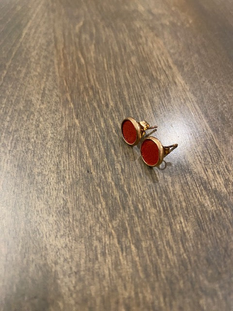 Red Leather earrings with gold metal