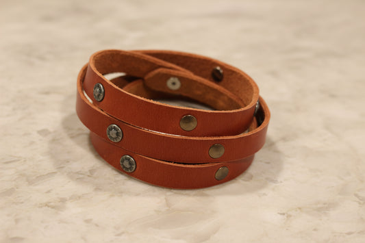 Leather Wrist Wrap with Gun Metal Rivets